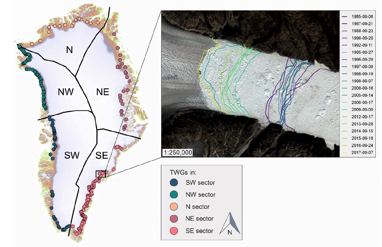 Tidewater glacier margin data location and example (cr 